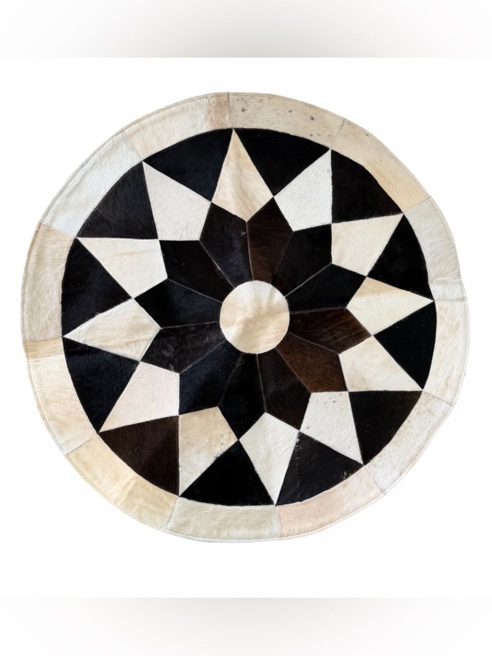 Cowhide Patchwork Rug 3ft Round Western Boho Rustic Hair On Hide